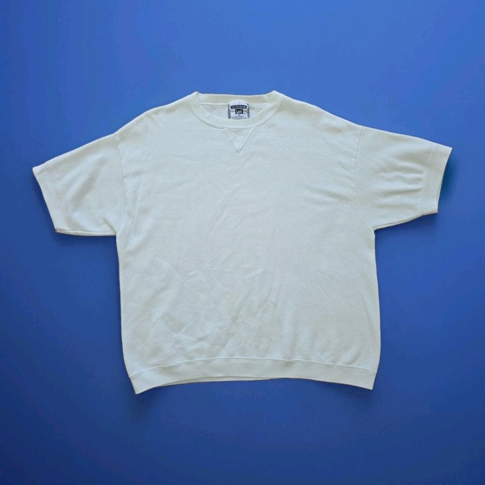 Vintage Lee Sweatshirt XL Made USA Cream Short Sleeve V Stitch Cotton Blend